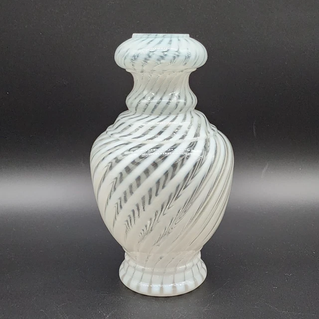 Fenton Art Glass Swirl Optic Lamp Base Clear and White Vintage 8.75" High Fenton Art Glass Swirl Optic Lamp Base Clear and White Vintage 8.75" High