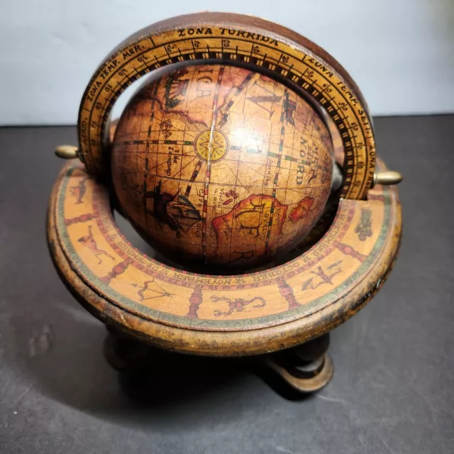 Vintage Olde World Globe Zodiac Desk-Top with Wooden Stand Made in Italy