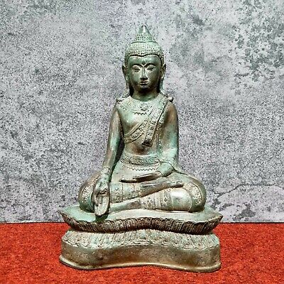 8.7" Bronze Buddha Statue Antique, Thailand Uthong Pattern Asian Buddha Art
