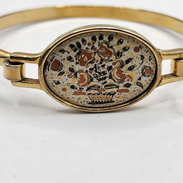 Vintage Reed And Barton Bracelet Damascene Gold Tone Flowers