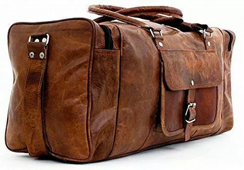 New 24" Genuine Leather Duffle Bag, Men Overnight Carry-On Travel Luggage Gym