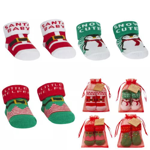 Bambino Calzini Natalizi Natale Novità Babbo Regalo Calze Stivaletti Rosso 0-12