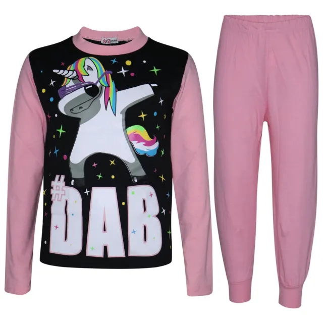 Kids Girls Dabbing Unicorn #Dab Baby Pink Floss Pyjamas Loungewear Nightwear Pjs