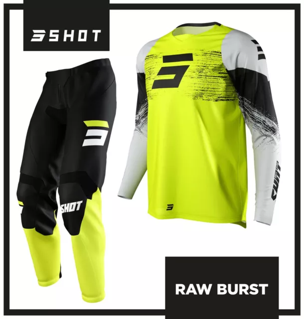 New Shot Motocross Mx Enduro Pant & Jersey Kit Burst Black / Neon Yellow