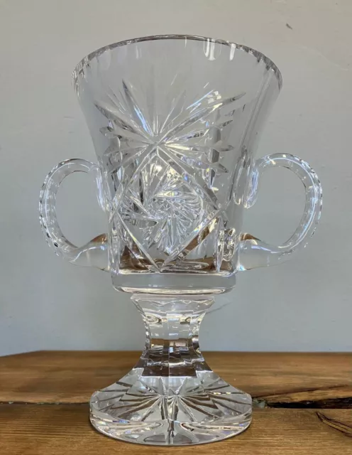 Vintage Crystal Cut Glass Double Handled Loving Cup Vase