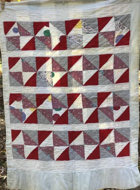 Vintage Handmade Patchwork 32" x 41" Baby Quilt  Or Lap Size Cutter