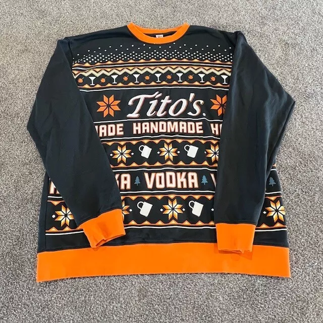 Titos Handmade Vodka Sweater Mens 2XL Grey Ugly Christmas Sweatshirt 2022 XXL