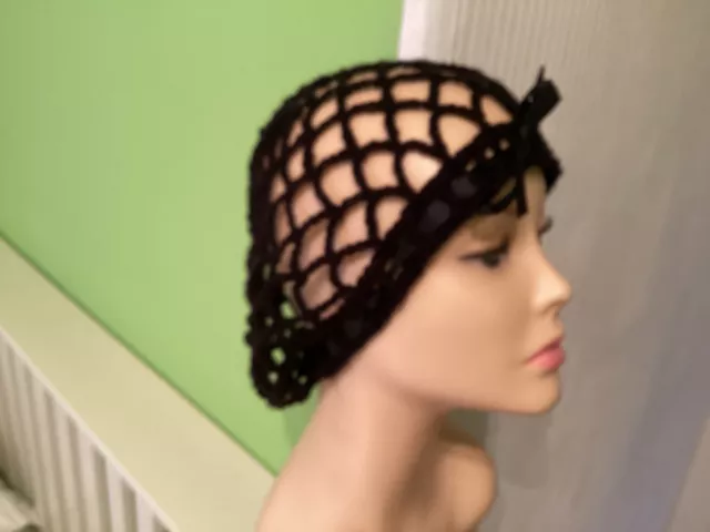 1940's VINTAGE STYLE BLACK SNOOD - HAND CROCHETED