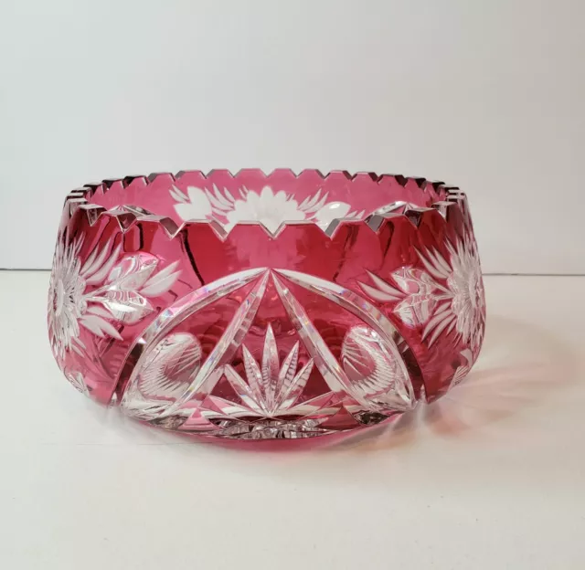 Vintage Imperlux Ruby Red Crystal Hand Cut-to-Clear Blown Glass 7.5" inch  Bowl