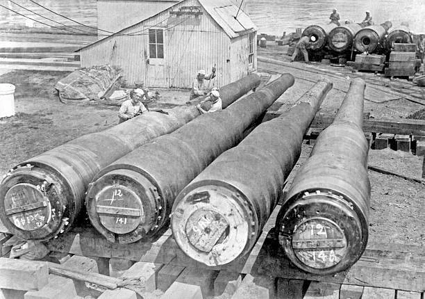 12 Inch American Gun Ready To Be Mounted On The Michigan Us Navy 1916 Old Photo