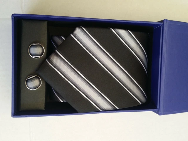 Coffret Cravate & Boutons De Manche Monsieur Elysées - 100% Microfibre, Marron, Neuf