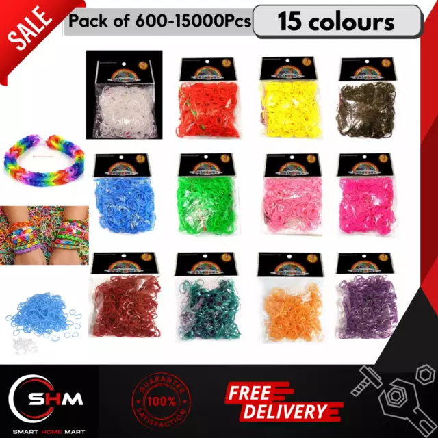Webstuhlbänder 600-15000 Gummibänder Webstuhlband 24-600 S Clips Posten zum Selbermachen 15 Farben