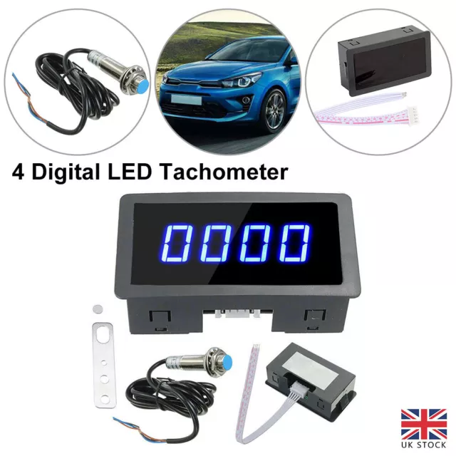 Blue 4 Digital LED Tachometer RPM Speed Meter Hall Proximity Switch Sensor UK