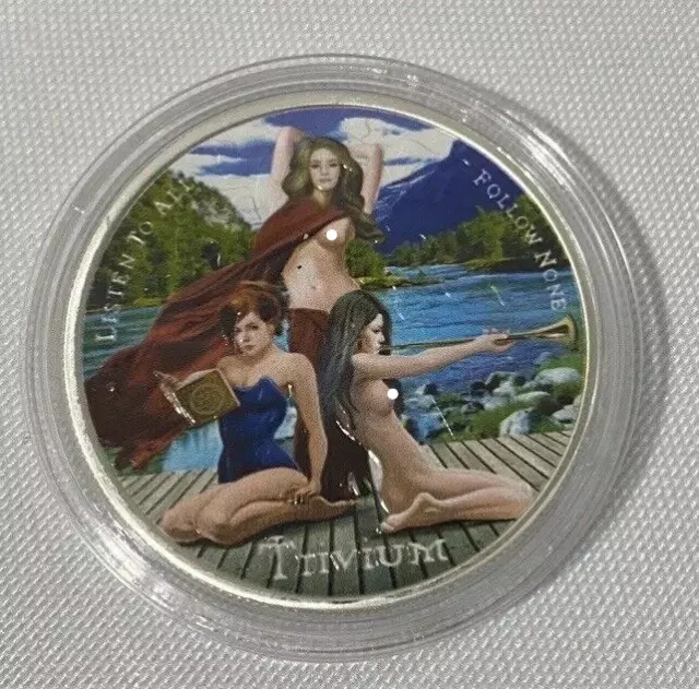 1 Oz .999 Silver 2023 USA Silver Shield Trivium Girls Nude Summer Colorized Coin