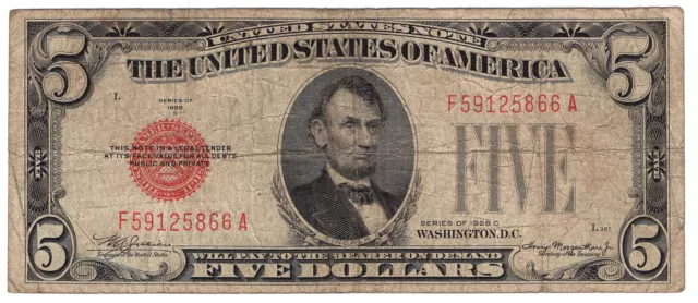 $5 1928-C United States Note Fr#1528 Legal Tender Red Seal