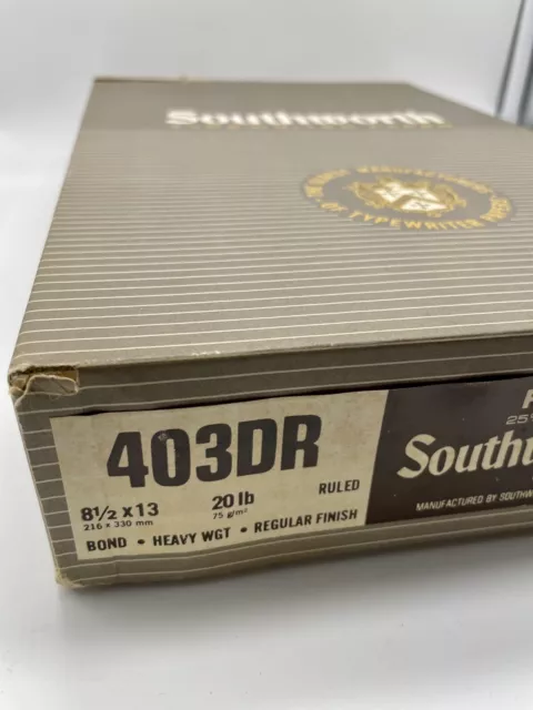 Southworth Typewriter Paper 403DR 8.5x13" 20 lb Ruled 25% Cotton 500 Sheets NOS 3