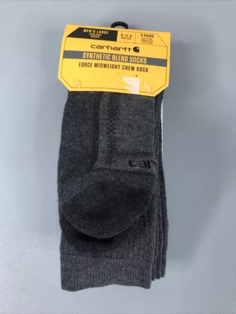 Carhartt Force Midweight Crew Socks 3 Pk Black Gray Men’s 9-11.5 Size Large