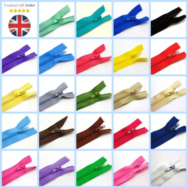 Nylon Zips for Sewing & Crafts Closed End Auto Lock COLOUR CHOICE 6" 8" 10" ML