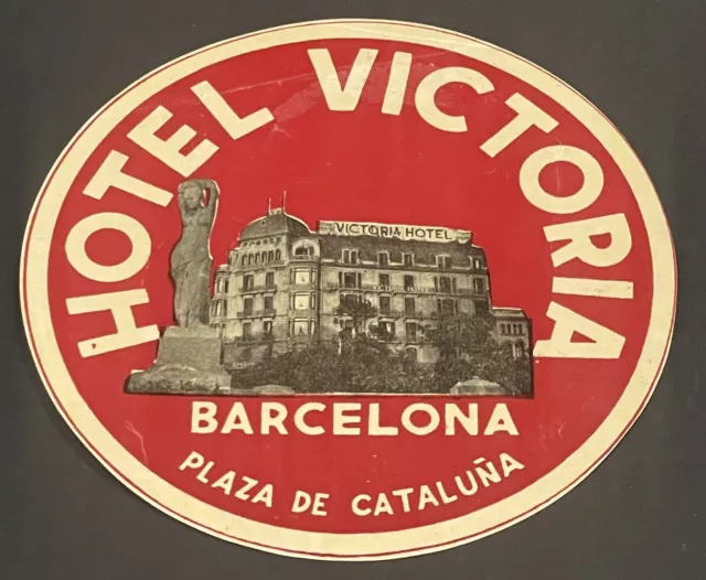Vintage Luggage Label hotel victoria barcelona pizzade cataluna spain Original