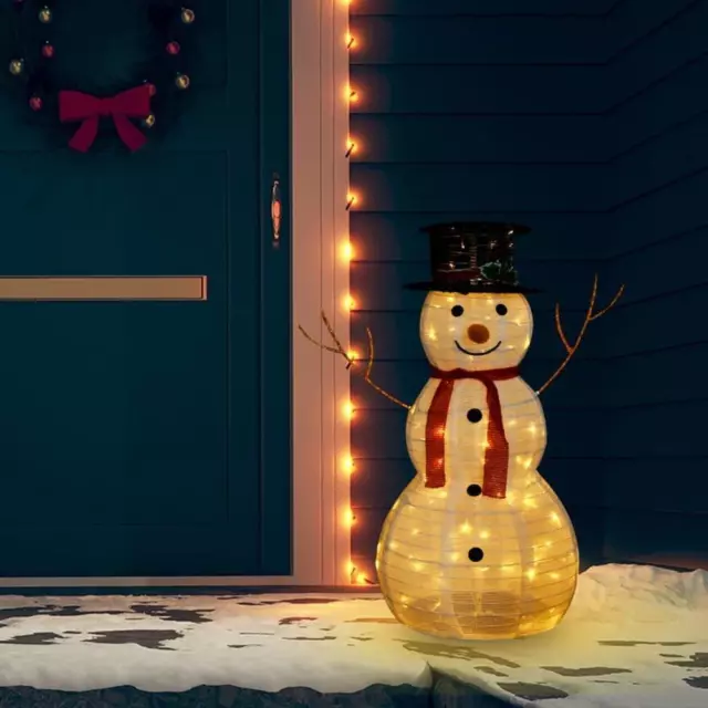 90cm LED Schneemann Beleuchtet Weihnachten Figur außen Winterdeko Warm-Weiß