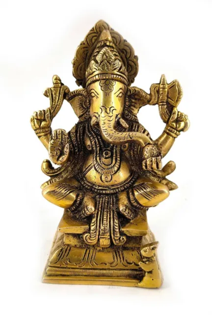 Whitewhale Lord Ganesha Brass Statue Religious Strength God Sculpture Home Decor