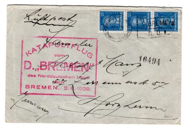 Zeppelin/Airmail 1929 Katapultflug Steamer Bremen Rare Voucher (AA1850