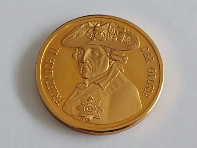 Münze Medaille "Friedrich II. der Große" - edel vergoldet - Polierte Platte