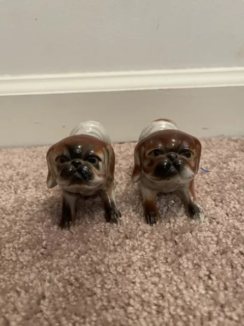 Pair Of Vintage Pug Porcelain Figurines made in Japan