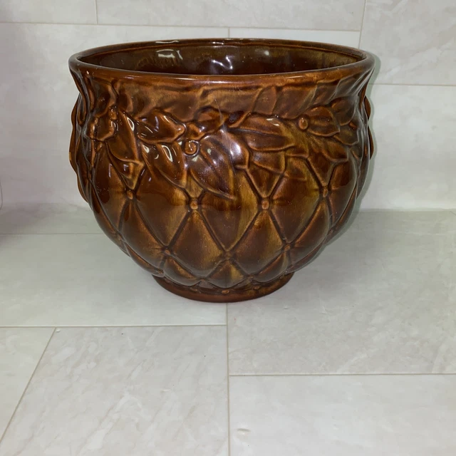 Vintage Large McCoy USA 1480 Gold Blended Glaze Diamond Quilted Jardiniere