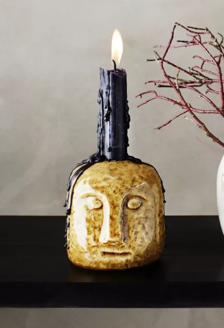 Kerzenhalter Kerzenständer Gesicht Steingut Retro Ethno Boho Scandi Madam Stoltz