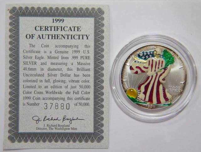 American Eagle $1 Silver 1Oz Bullion Colorized Coin 1999 U.s. Mint Issue 🌈⭐🌈