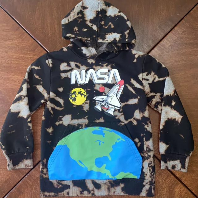 NASA Hoodie Sweatshirt Youth Boys Small S Space Pullover Custom Bleach Tie Dye