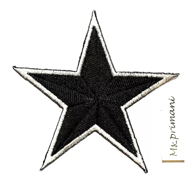 Embroidered patch BLACK/WHITE Star Iron/Sew On Badge BAG Clothes Crafts 7.5 CM