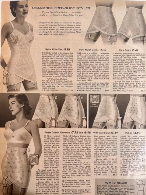 Hard to tell where you leave off & Sears Scandia bra girdle slip begin ad  1965
