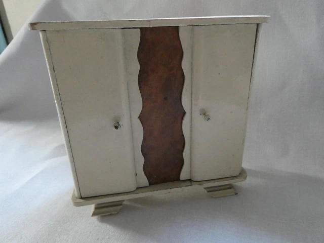Antique Art deco Handmade Dolls House Wardrobe with Bird's Eye Maple Panel
