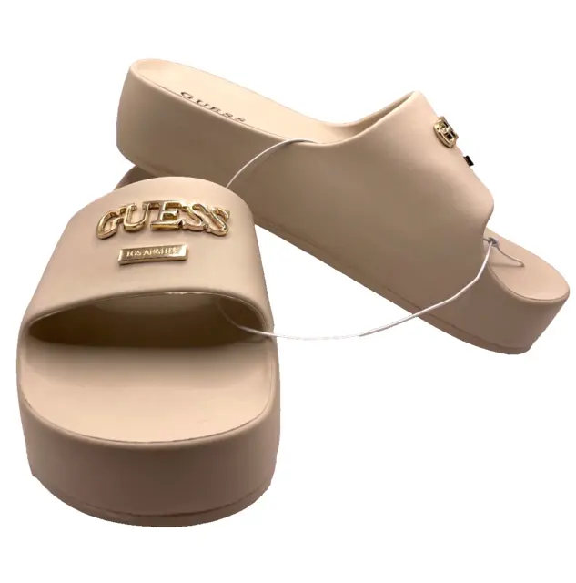 NEW Guess Los Angeles Beige Platform Slides Size 8