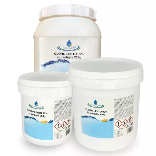 Acquaverde CLORO 90% IN PASTIGLIE DA 200gr TRICLORO LENTO PULIZIA ACQUA PISCINA