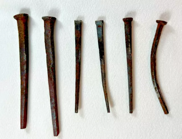 Vintage Cut Square 6 Nails Rusty Old Barn Head Nails
