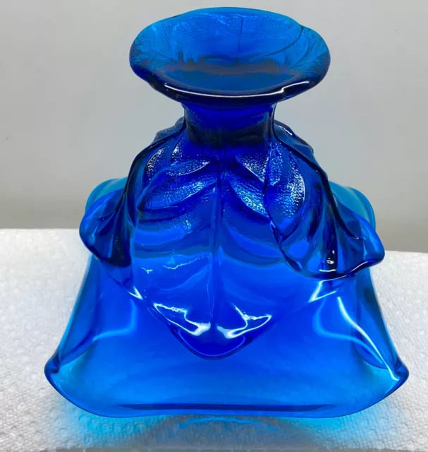 ART GLASS MCM VTG VIKING Bluenique Epic Drape Art Glass Compote Candy Dish MINT 3