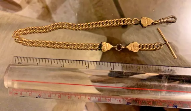 Antique Victorian Gold rolled heavy pocket watch chain 1880-1890s. T End Bar