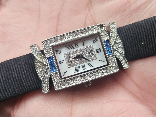 Vintage Victoria Wieck Ladies Wristwatch Black Leather/Canvas Strap Crystals Acc Victoria Wieck Beverly Hills Watch - Etsy main image 3