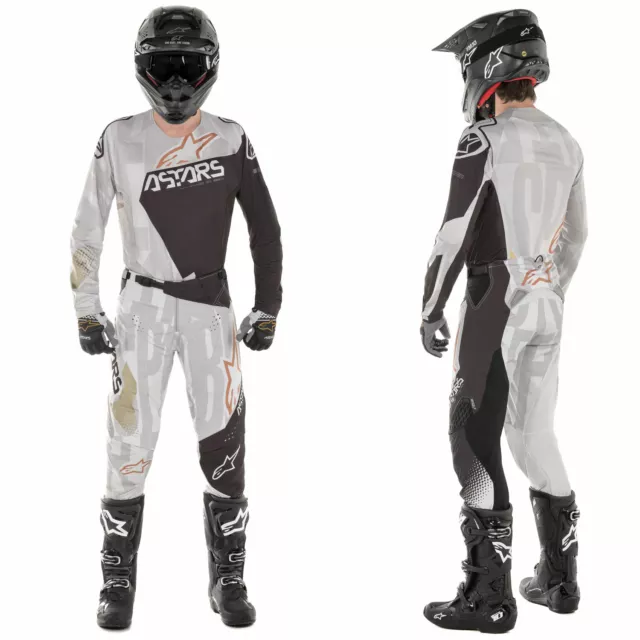 Alpinestars Techstar Motocross MX Hose Jersey - Fabrik Metall Grau Schwarz