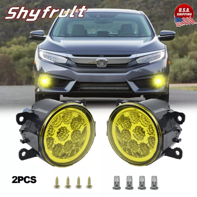 Pair yellow Fog Light Driving LED Fit 2016 2017 2018 2019 2020 2021 Honda Civic