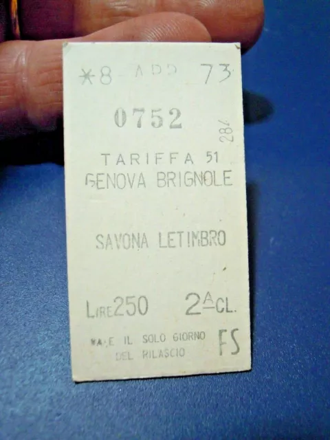 BIGLIETTO DEL TRENO CARTONATO - GENOVA BRIGNOLE SAVONA LETIMBRO - 2a CL. 1973