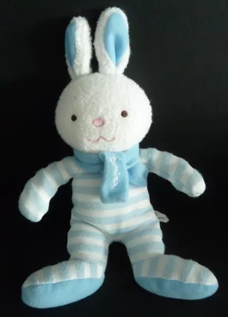 i. DOUDOU PELUCHE  LUMINOU LAPIN bleu blanc rayé  grelot 20cm - BE