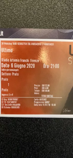 3 BIGLIETTI concerto Ultimo Firenze 11 giugno 2022 11/06/2022 prato 