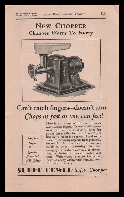 1929 Stimpson Computing Scale Co. Chopper Louisville Kentucky Vintage Print Ad