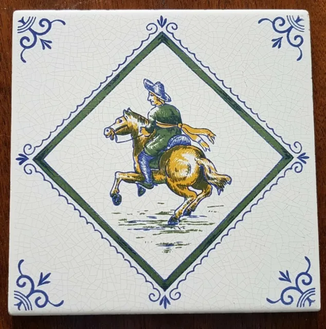 Vintage Villeroy & Boch Mettlach Germany Saar Rider On Horseback Ceramic Tile 6"