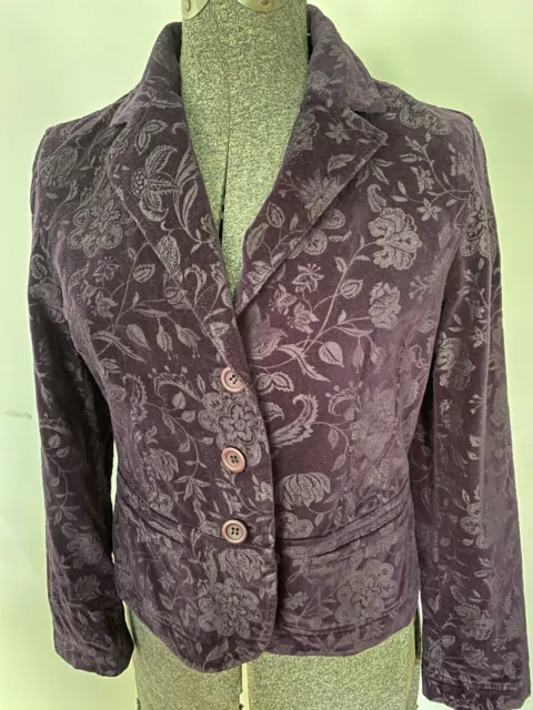 Talbots Floral Velvet Jacket Plum Blazer 3 Button Pockets Sz 6