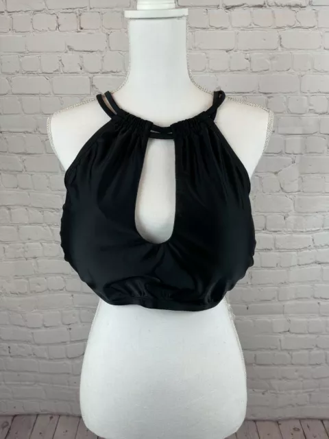 TIME AND TRU black keyhole back tie strap swimsuit built-in bra 2X (20W-22W) NWT